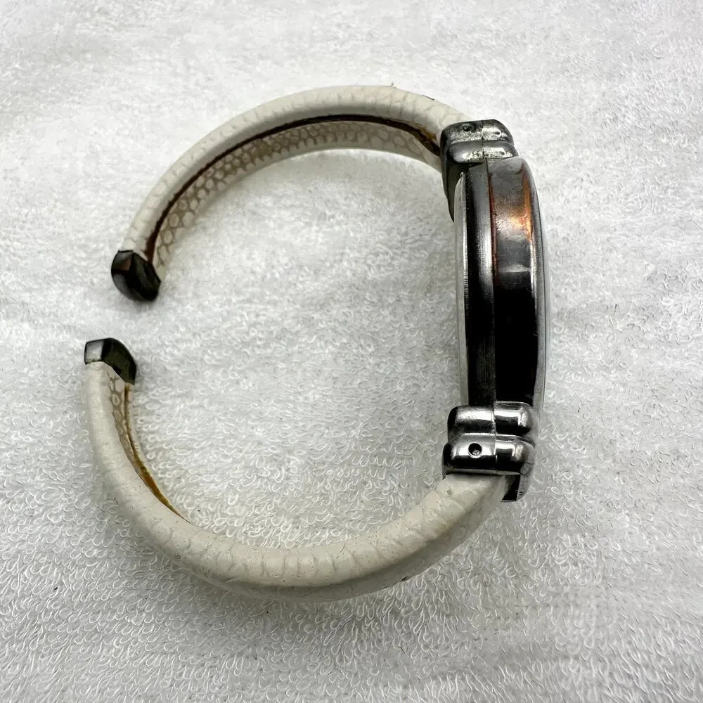 Quartz Cuff Watch White Band Silver Tone Case